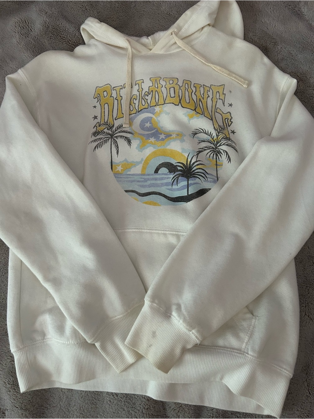 Billabong Cream Graphic Crewneck Hoodie with Yellow & Blue Print